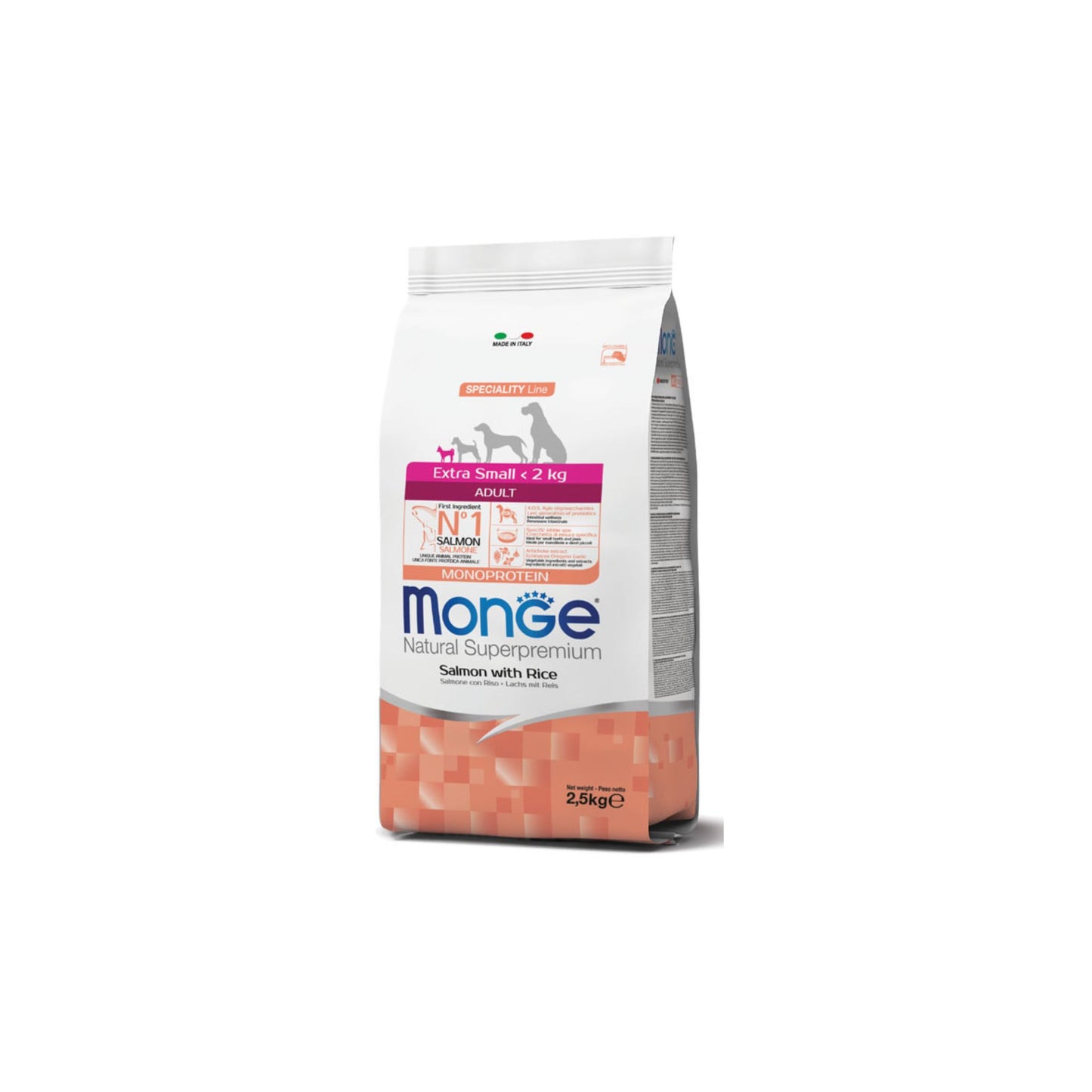 Monge Natural Superpremium Extra Small Adult Monoprotein Salmone con Riso