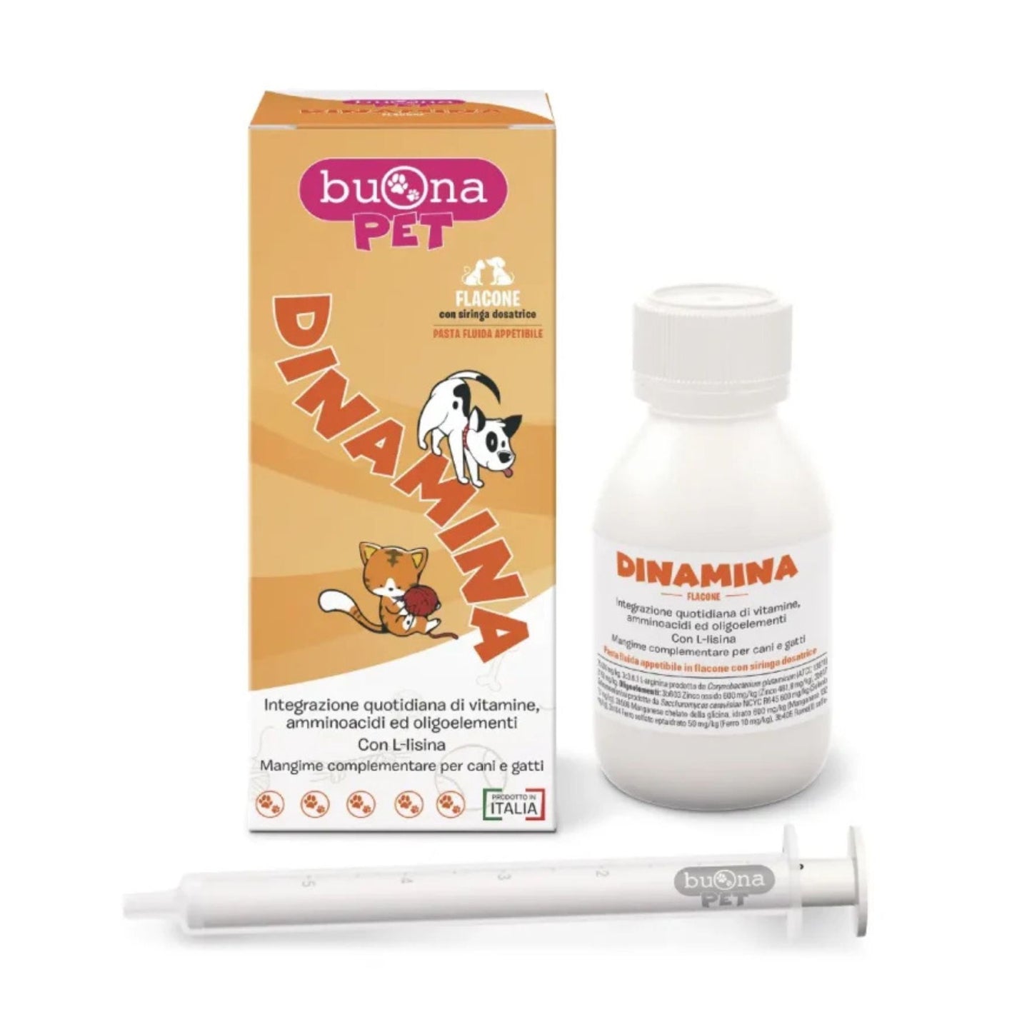 pasta fluida appetibile con siringa dosatrice, vitamina B12 concentrata, colostro immunologico, L-lisina e lattoferrina in un mix completo di vitamine e minerali. Perfetta per cani e gatti in momenti critici—metabolismo accelerato, cuccioli orfani, recupero post-vaccinazione, gravidanza, allattamento, convalescenza, anzianità, inappetenza, prestazioni sportive.