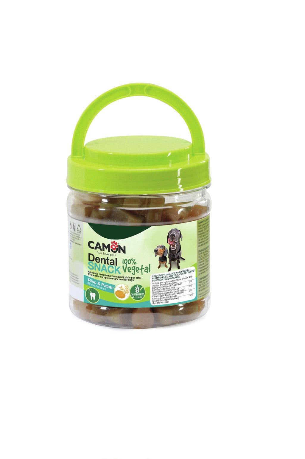 Questi sfiziosi Snack aiutano a prevenire la formazione di tartaro e placca e controlla l'alitosi. Speciale anche per cani che soffrono di intolleranze alimentari.
