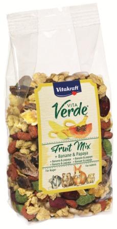Gustoso mix con cereali, banana e papaya. Adatto per conigli nani, criceti e vari roditori. Consiglio d'uso: come spuntino tra un pasto e l'altro. FORMATO: 200 g Prodotto da VITAKRAFT