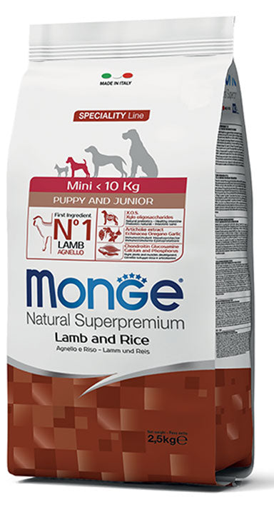 Monge, Cane, Cucciolo, Mini, Piccola taglia, Agnello e Riso, 800 g, 2.3 kg, 7.5 kg