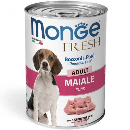 Alimento completo e bilanciato per Cani, all'interno abbiamo carne fresca che garantisce un'alta digeribilità. Maiale 400 gr