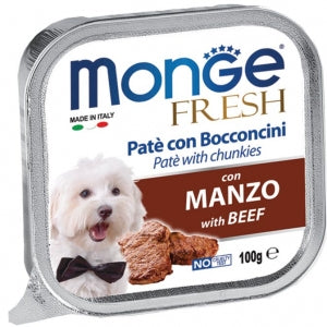 Delizioso paté con un cuore di prelibati bocconcini all'interno. Alimento completo per cani.  Senza coloranti, conservanti e con un basso tenore di zuccheri, è ideale per cani di piccola taglia e come premio per i cani più grandi. Agnello, Anatra, Maiale, Salmone, Manzo, Pollo, Verdure, Tacchino, Merluzzo, Tonno,