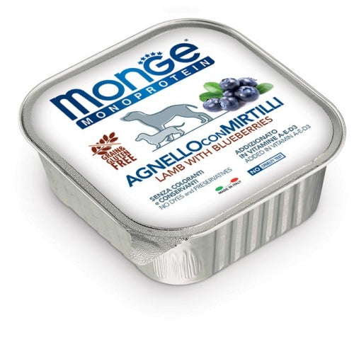 Monge Monoproteina, Vascetta, Cane, Pollo, Agnello, Lamponi, Coniglio, Mela, Anatra, Mirtillo, 150 g