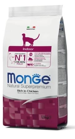 Cibo secco per gatti sedentari e che vivono in casa, indoor monge natural superpremium