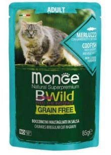 MONGE BWILD GRAIN FREE MERLUZZO CON ORTAGGI ADULT 85 G BUSTINE