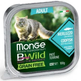 Monge Natural Superpremium Bwild Grain Free, alimento completo per gatti adulti con MERLUZZO e ORTAGGI.