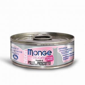 Monge Lattine Natural Delicate Superprium, Tonno, Salmone, Manzo, Pollo, Calamari, Prosciutto 80 gr, Gatto