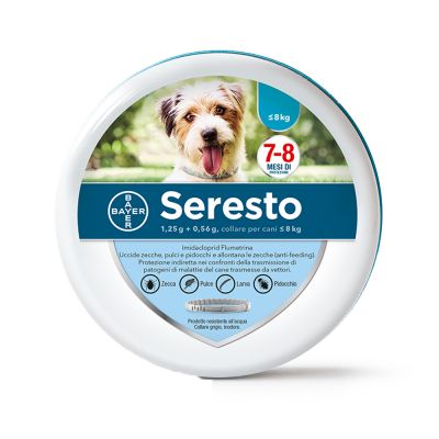 Il Collare Seresto è un antiparassitario per cani. Elimina zecche, pulci, larve e pidocchi allontana le zecche per 7-8 mesi di protezione.