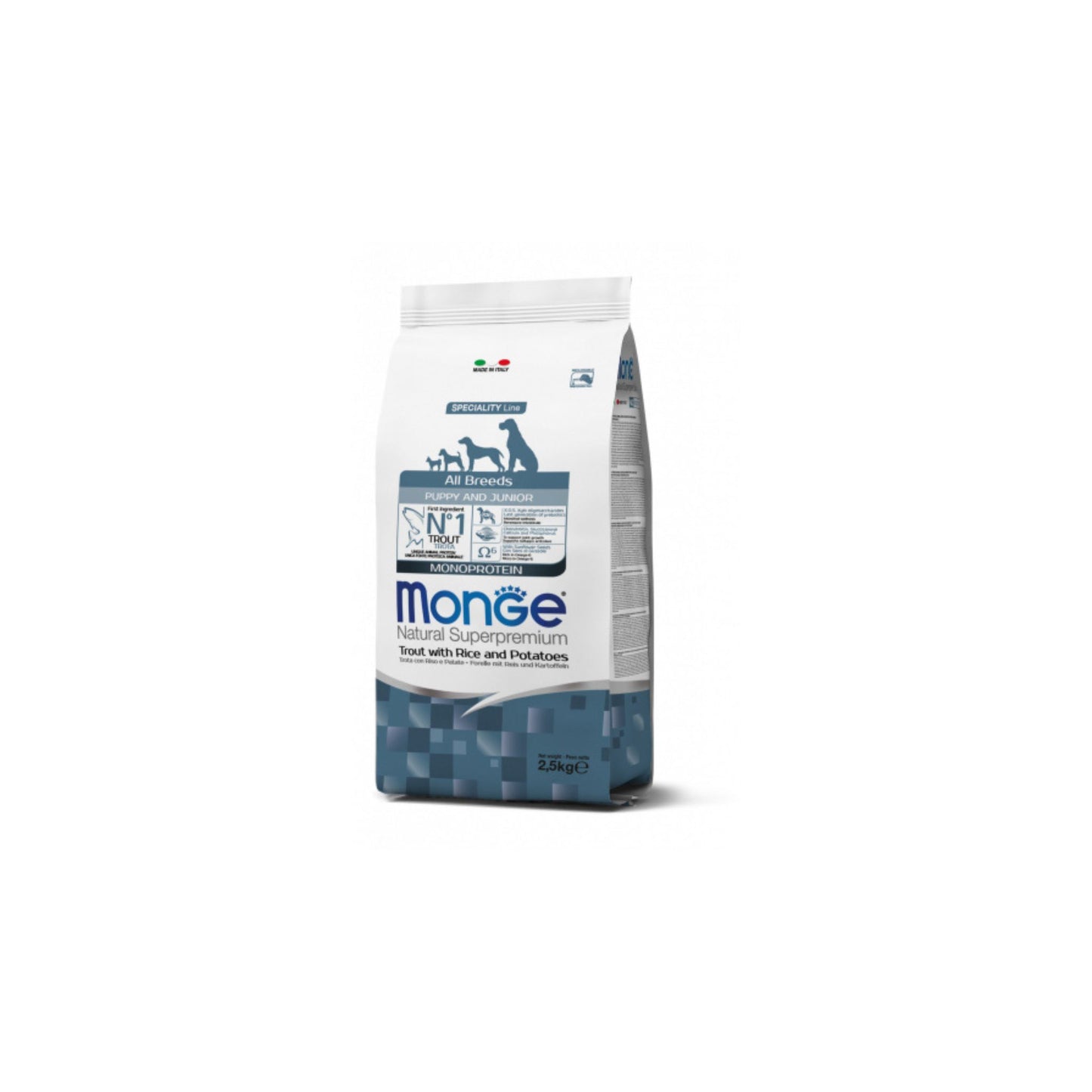 Monge Natural Superpremium All Breeds Puppy & Junior Monoprotein Trota con Riso e Patate