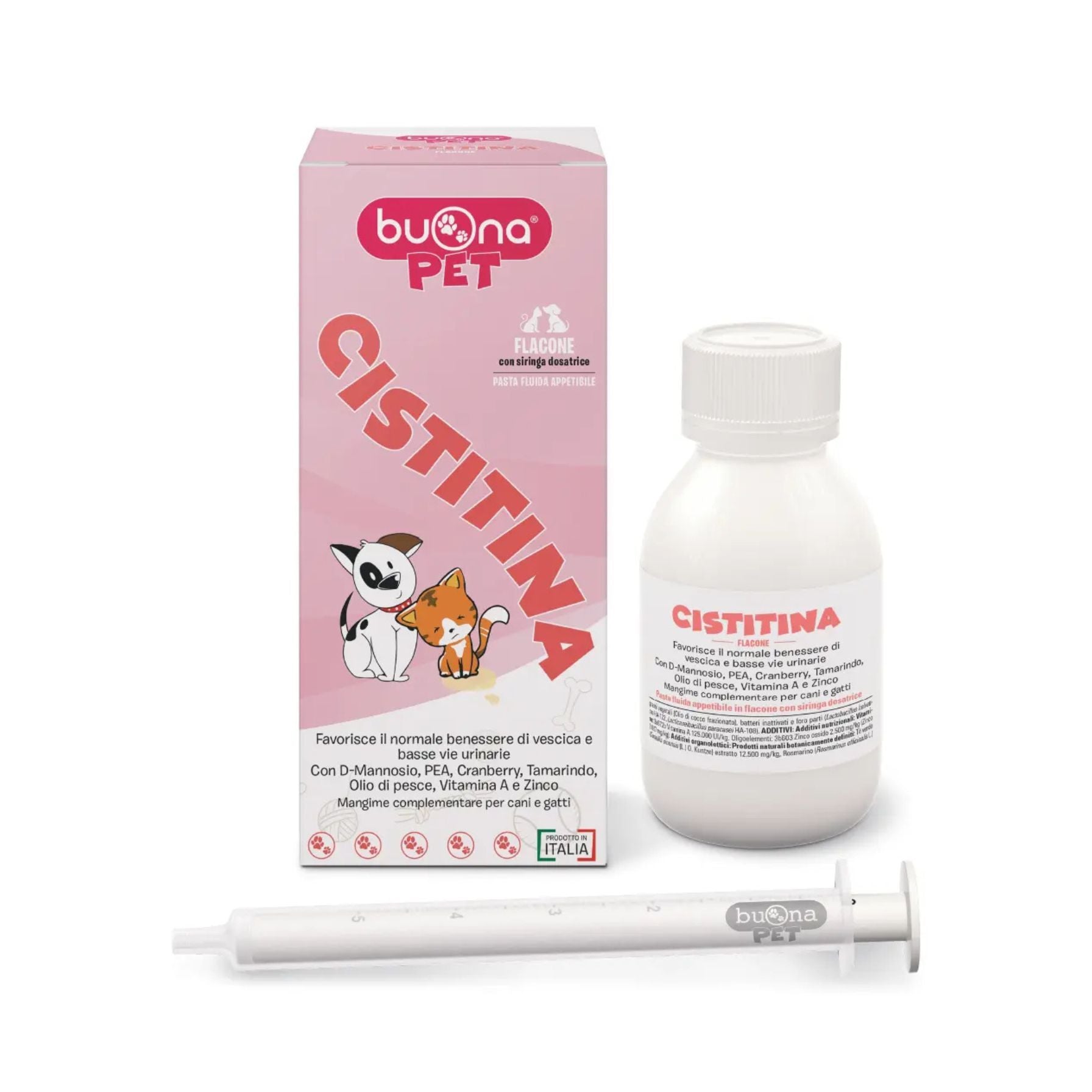 Cistitina è il supporto naturale che il tuo cane o gatto merita quando le vie urinarie hanno bisogno di aiuto! Questa pasta fluida appetibile, dosabile con pratica siringa, favorisce il benessere delle basse vie urinarie e supporta il comfort durante episodi di cistite batterica, UTI e infiammazioni idiopatiche. 