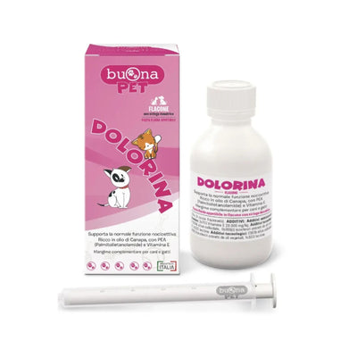 Dolorina è una formulazione specializzata in pasta fluida per il supporto del benessere articolare e infiammatorio in cani e gatti. La composizione sinergica di olio di canapa, Pea Levagen Plus e ribes nero agisce su molteplici fronti: gestione del dolore acuto e cronico, supporto delle affezioni orali, controllo delle dermatiti pruriginose e sollievo dalla cistite idiopatica felina. 