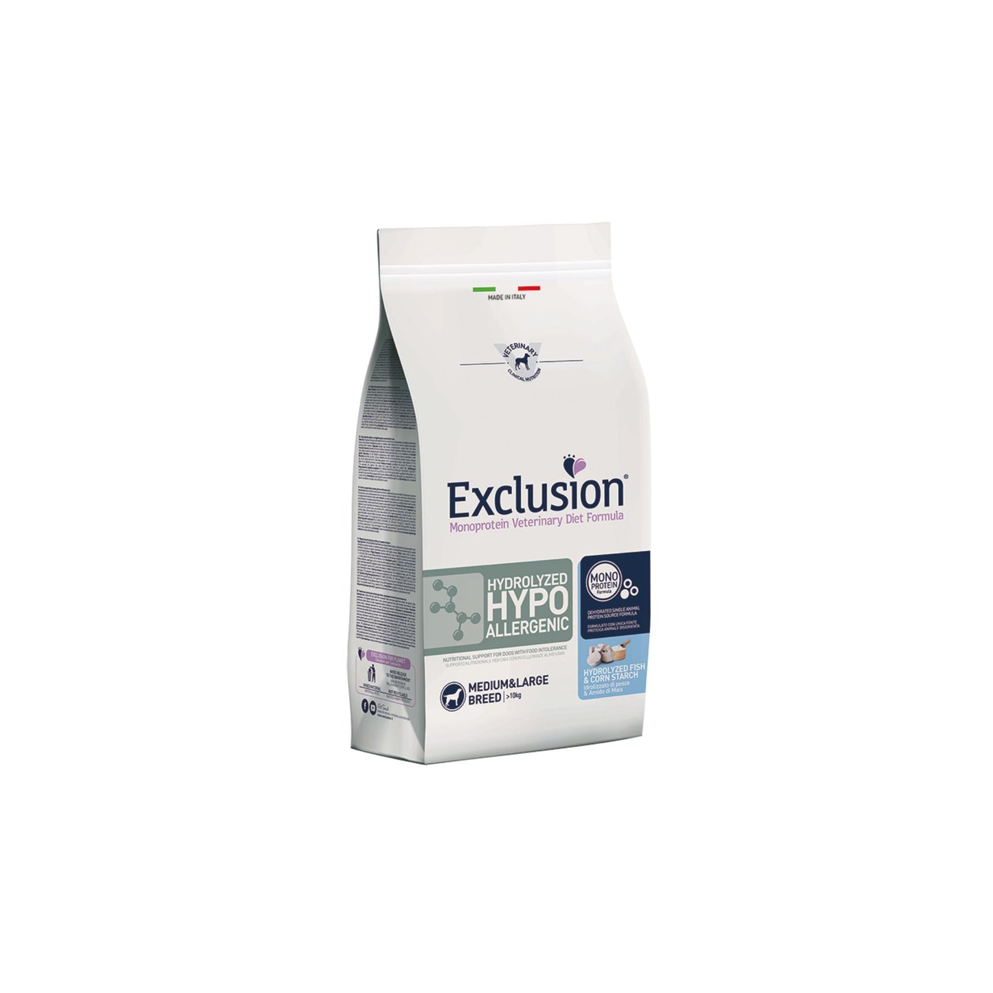 Exclusion Hydrolyzed Hypoallergenic Pesce & Amido di Mais Medium Large 2Kg