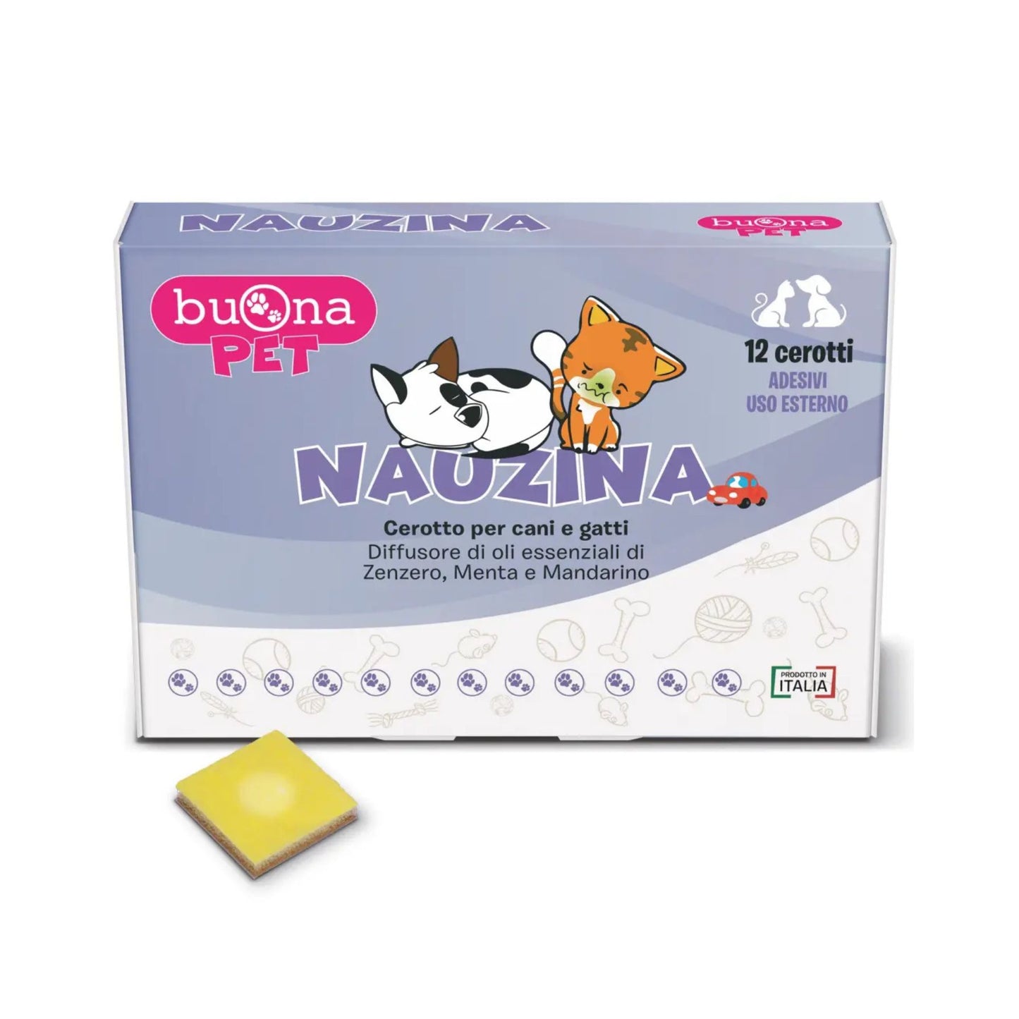 Nauzina: il cerotto intelligente che parla il linguaggio del benessere naturale. Formulato con oli essenziali puri di zenzero, menta e mandarino al 100%, questo innovativo cerotto per uso esterno offre sollievo mirato a cani e gatti che soffrono di cinetosi, nausea e scialorrea.