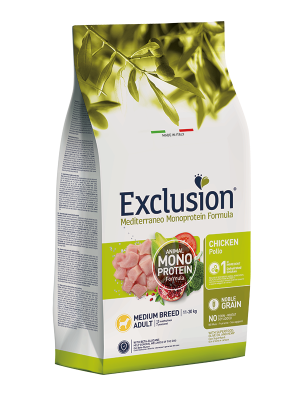 EXCLUSION Mediterraneo Monoprotein Formula Noble Grain Medium Breed Adult Pollo 12 KG
