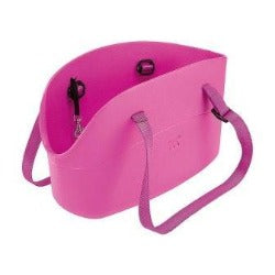 Borsa in resina per il trasporto di cani di piccola taglia, disponibile in diversi colori.