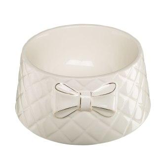 Ciotola in ceramica della ferplast per cane e gatto abbellita con un fiocco decorativo, può contenere acqua e cibo umido e secco