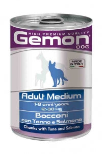 Gemon high premium quality cibo umido per cani, alimento completo per cani di media taglia e grande taglia al tonno e salmone contenuto 415 gr