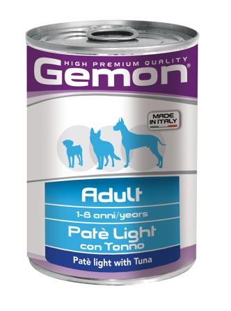 Monge Gemon Lattina per cani, Alimento completo per cani di tutte le razze, Patè Light con tonno, scatoletta di 415 gr
