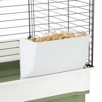 Mangiatoia in plastica per paglia, fieno o cibi simili, adatta per tutti i piccoli roditori in particolare porcellini d'india e conigli.   Disponibile in vari colori.