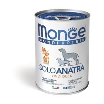 Cibo umido per cane Monge Monoproteina prelibato Patè con Anatra con percentuale di carne pari al 100%.