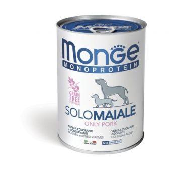 Cibo umido per cane Monge Monoproteina prelibato Patè al Maiale con percentuale di carne pari al 100%.