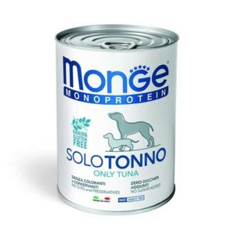 Cibo umido per cane Monge Monoproteina prelibato Patè con Tonno è percentuale di carne pari al 100%.