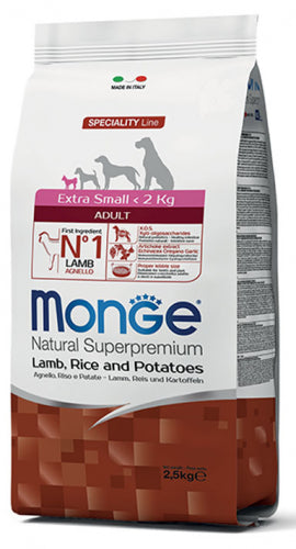  crocchette ,croccantini Monge Extra Small Adulto agnello riso e patate per Cane 800 g