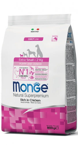 Cibo secco per cane, Puppy, crocchetta extra small, Monge, Natural SuperPremium, Pollo, 800 g