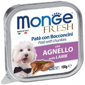 Delizioso paté con un cuore di prelibati bocconcini all'interno. Alimento completo per cani.  Senza coloranti, conservanti e con un basso tenore di zuccheri, è ideale per cani di piccola taglia e come premio per i cani più grandi. Agnello, Anatra, Maiale, Salmone, Manzo, Pollo, Verdure, Tacchino, Merluzzo, Tonno, 