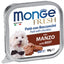 Delizioso paté con un cuore di prelibati bocconcini all'interno. Alimento completo per cani.  Senza coloranti, conservanti e con un basso tenore di zuccheri, è ideale per cani di piccola taglia e come premio per i cani più grandi. Agnello, Anatra, Maiale, Salmone, Manzo, Pollo, Verdure, Tacchino, Merluzzo, Tonno, 