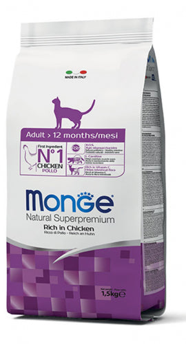 Crocchette Monge Natural super premium Ricco di Pollo, Adult, Gatto, Cibo Secco, 1.5 kg