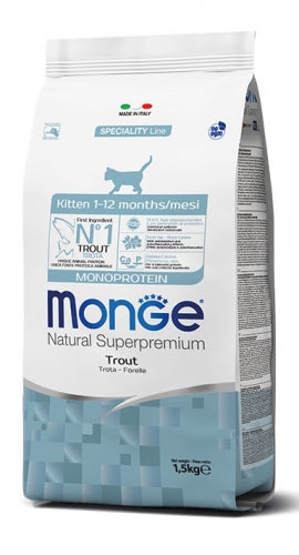 Monge Gatto Kitten Trota, 1,5 kg Monoproteina, Cibo Secco, mangime, crocchette