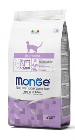 cibo secco per gatti, crocchette, croccantini della monge natural superpremium, per gatti sterilizzati, monoproteina, pollo 10 kg