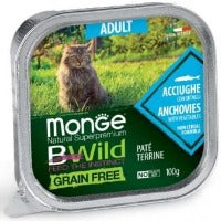 Alimento completo per gatti adulti sterilizzati con Acciughe e Ortaggi (fagioli e carote). Il patè è cotto al vapore e contiene fonti di proteine pregiate.