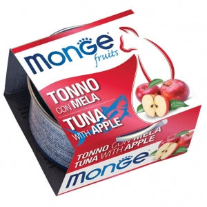 Monge Fruits è un cibo umido per gatti esigenti con un palato più raffinato, le lattine alla frutta sono un alimento più naturale, garantiscono un'eccellente apporto di vitamine e F.O.S. (frutto-oligosaccaridi). La frutta non è trattata chimicamente e non sono utilizzati né conservanti né coloranti.